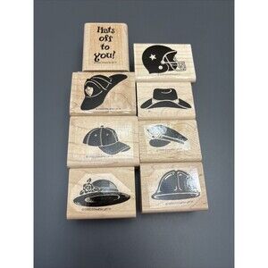 Stampin' Up! Rubber Stamps 1998 HATS OFF To You Fireman Policeman Cap Football